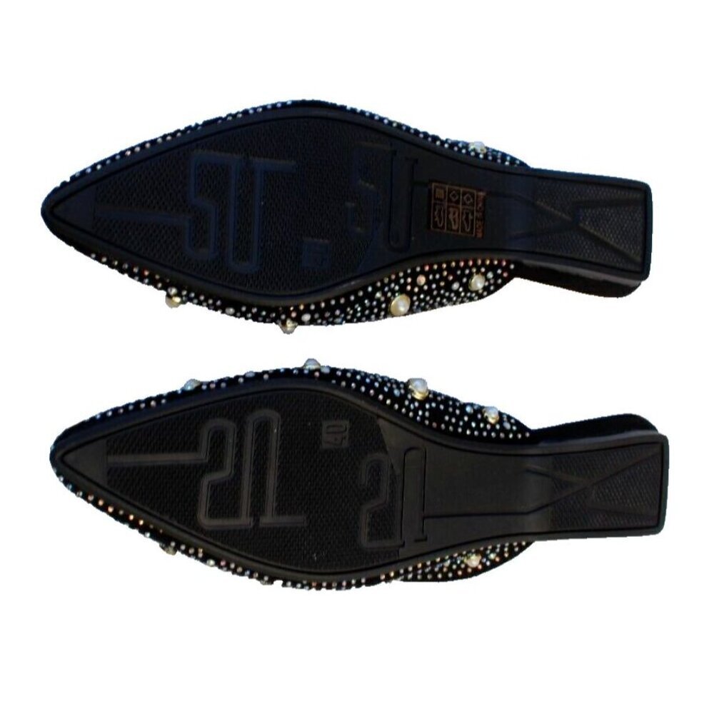 Black Fox Print Slip-On Loafers Sparkling Rhinestones & Pearl Embellishments 7.5 - Picture 4 of 4